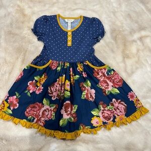Matilda Jane Navy Floral Dress with Yellow Trim